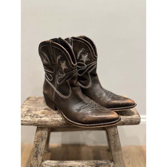 Jeffrey Campbell STARWOOD Distressed Brown Leather Western Ankle Boot 41 US 10 - Picture 1 of 11